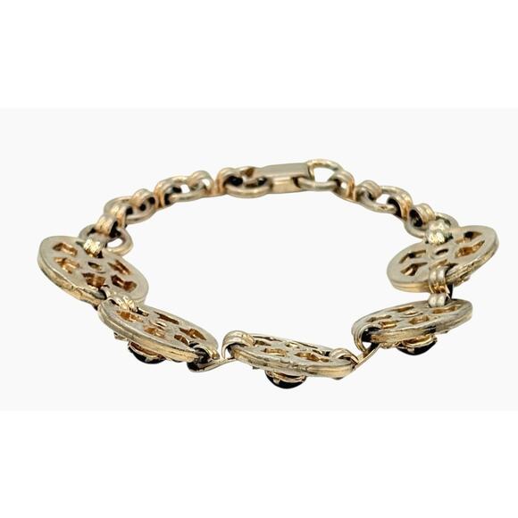 Vintage 1930s Floral Link Bracelet * Gold w Purple Stones • Art Deco Jewelry - Picture 7 of 7